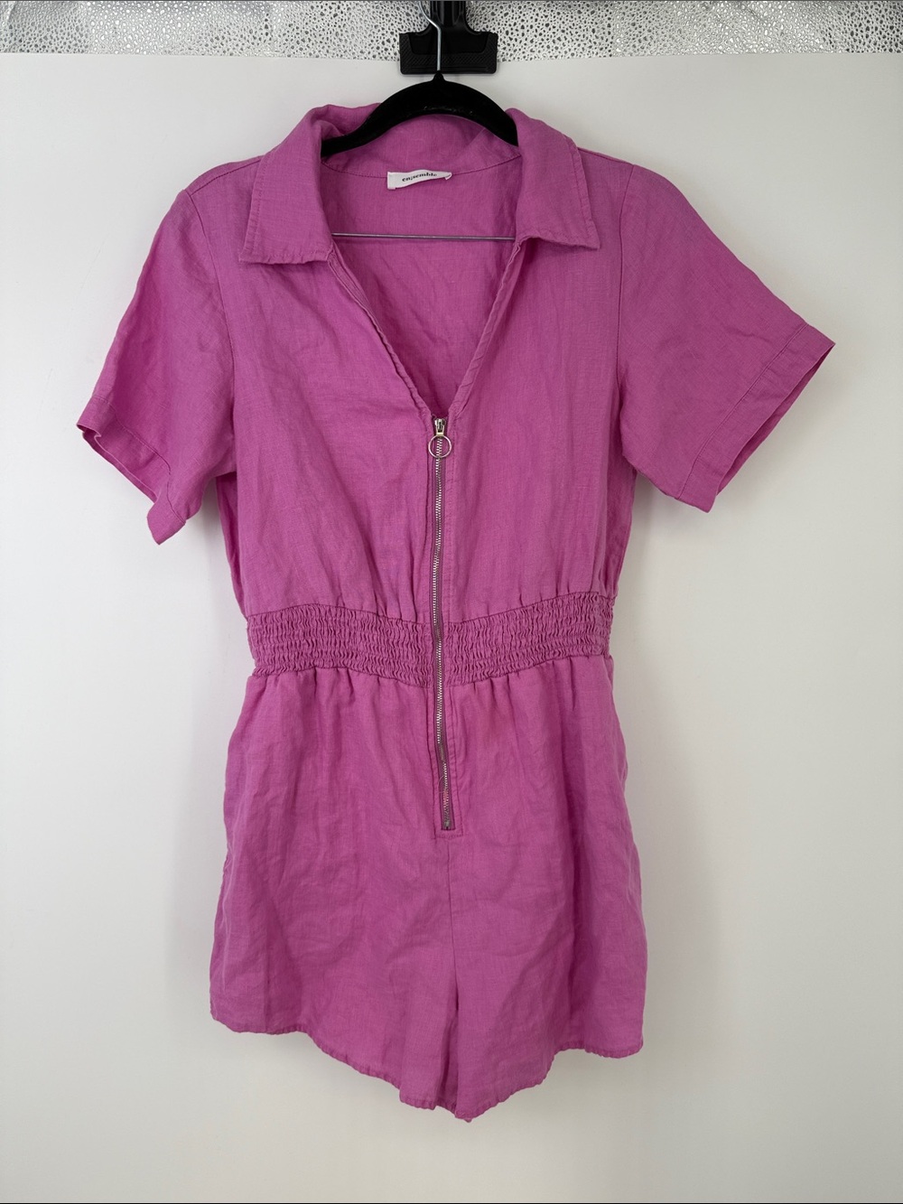 En;semble Pink Zip-Front One Piece Linen Jumpsuit size M